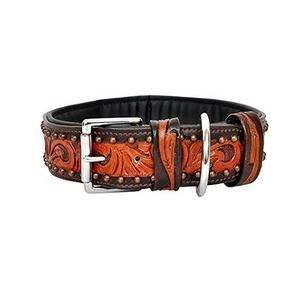 Collier en cuir marron massif pour animaux de compagnie alliage d'outillage floral personnalisé/boucle en métal en laiton conception durable laisse de chien rivet solide - Product Image 1