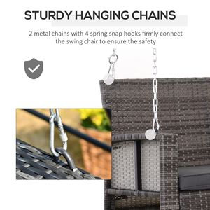 Sedia a dondolo da giardino in vimini per 2 persone con cuscini grigi, capacità 550 libbre - Product Image 6