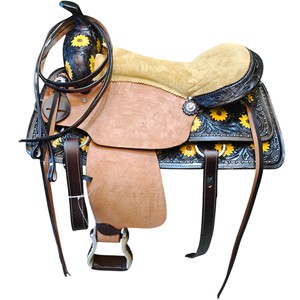 Selle de cheval adulte en cuir premium pour le barrel racing western, avec siège et équipement, disponible - Product Image 1