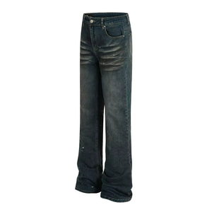 Jeans décontractés pour hommes et femmes, style vintage, effet vieilli, effet éclaboussures d'encre, élastiques, coupe slim, évasés - Product Image 3