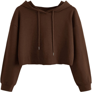 Sweat-shirts à capuche courts pour femmes, tendance, en coton, couleur unie au dos, confortables - Product Image 6