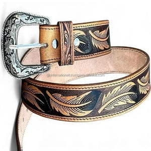 Cinturón de cuero occidental para hombres cinturón de rodeo de vaquero hecho a mano Cinturón de cuero en relieve con hebilla extraíble - Product Image 6