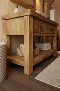 Meuble de salle de bain en bois massif avec vasque simple, tiroir de rangement et étagère ouverte pour la maison, l'hôtel et les centres de villégiature - Product Image 3