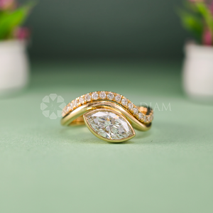 Nouvelle collection de bagues en diamant de laboratoire taille marquise, bijoux fins en or jaune pour femmes, provenant d'un fournisseur indien. - Product Image 4