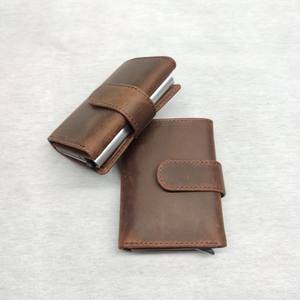Genuine Leather RFID Blocking Metal Pop up Push Button <b>Credit</b> <b>Card</b> Holder <b>Wallet</b> Crazy Horse Cow Hide Purse Man Custom Wholesale - Product Image 6