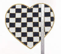 Set de table perlé à motif cœur à carreaux noir et blanc, fait main avec perles de rocaille, pour la Saint-Valentin, mariage, décoration de table à manger, décoration intérieure B2