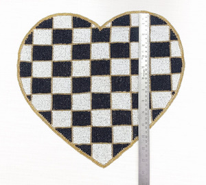 Black White Checkered Heart Beaded Placemat Handmade Seed Bead Table Mat <b>Valentine</b> Wedding Dining Table Decor Home <b>Decoration</b> B2 - Product Image 3