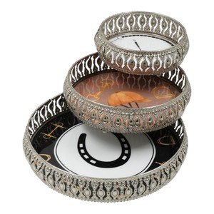 <b>Round</b> German Silver <b>Tray</b> Horse Items Pattern Design Decorative <b>Trays</b> For Snacks Drinks Serve <b>Table</b> Use Decoration For Home <b>Trays</b> - Product Image 6