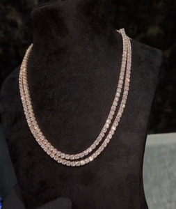 Collier tennis double couche en argent plaqué or rose personnalisé RAMDUT IMPEX avec moissanite, chaîne de luxe hip-hop pour hommes, certifié GRA - Product Image 2