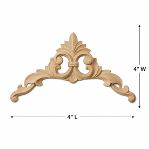 Applique décorative traditionnelle en bois massif de caoutchouc sculpté en forme de fleur-de-lis pour armoires de cuisine - Product Image 2