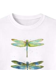 Camiseta Blanca Personalizada con Gráfico de Libélula para Mujer, Algodón Suave, Manga Corta, Casual, Verano, Estética Natural, Estampado, Corte Holgado - Product Image 5