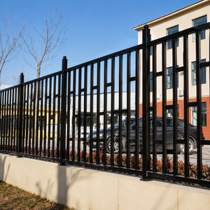 Clôture de sécurité en métal noir avec barres verticales, garde-corps extérieur, panneau de clôture périmétrique commercial - Product Image 1
