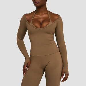 Chemise pour femme à manches longues en spandex extensible dans quatre directions, haute élasticité, nouvelle arrivée, épaules dénudées, trou pour le pouce, chemise de compression - Product Image 6