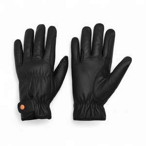 Gants d'équitation PRIME Geoffrey Black Professional Version en cuir de mouton 100% pour homme, fermeture à bouton de luxe, nettoyage à sec uniquement - Product Image 1