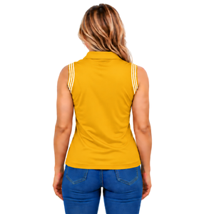 Polo sans manches jaune moutarde pour femme, coupe ajustée, col à revers, pour l'équitation et l'entraînement, personnalisable, vente en gros - Product Image 2