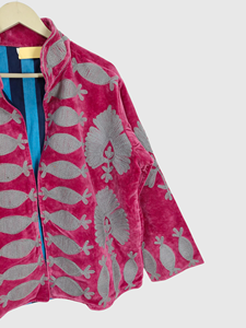 Hand Embroidered Floral Pattern Mandarin Collar Jacket Full Sleeve Plus Size Women'<b>s</b> Spring Wear Cotton Boho Chic Style - Product Image 3