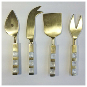 Ensemble de coupe-fromage artisanal minimaliste blanc et or, qualité professionnelle, en métal, adapté aux aliments, pour hôtels - Product Image 2