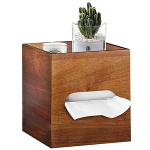 Decorative Solid Wood Tissue Case Organizer With Top Shelf For Bathroom <b>Vanity</b> Farmhouse Square Wooden Tissue <b>Box</b> Holder - Product Image 4