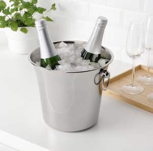 Cubo de hielo decorativo de lujo de metal para almacenamiento de hielo, enfriamiento de champán, vino y cerveza con acabado de acero inoxidable pulido. - Product Image 6