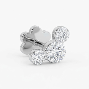 925 Sterling Silver Bezel Setting Triple Stone <b>Stud</b> Earrings Rhodium Plated for Engagement Wedding Gift <b>Cartilage</b> Helix Ear - Product Image 1