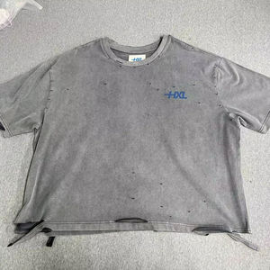 เสื้อยืดผู้ชายผ้าฝ้าย 100% สไตล์วินเทจ ล้างสีแบบแอซิด ขาดๆ แบบดิสเทรส พิมพ์ลายกราฟิก DTG ขนาดใหญ่พิเศษ สำหรับใช้งานกลางแจ้ง - Product Image 1