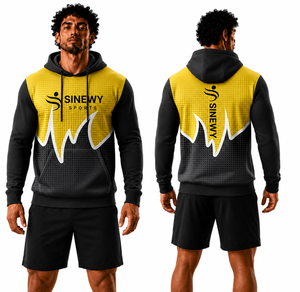 SINEWY SPORTS Unisex Adult Hoodie Yellow Black Sublimation Transfer Print Breathable Polyester for Wrestling - Product Image 1