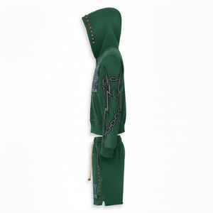 City Collective Men's Green Hoodie Shorts <b>Set</b> Digital Print Street Style Autumn Wear - Product Image 5