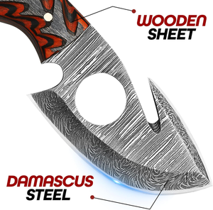 Couteau de chasse à lame fixe en acier Damas personnalisé avec crochet à entrailles et manche en bois – Couteau de survie pour le camping en extérieur - Product Image 6