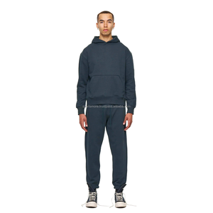 Ensemble de survêtement décontracté pour homme, beige, à capuche, en coton, coupe ample, couleur unie, avec cordon de serrage à la taille - Product Image 5