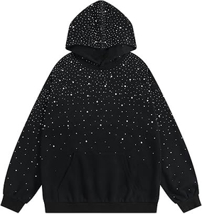 Sweat-shirt à capuche surdimensionné personnalisé avec strass, unisexe, streetwear, 100% coton molletonné, sweat-shirt de luxe orné de cristaux, OEM ODM - Product Image 5