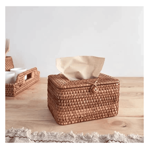 Caja de pañuelos de ratán hecha a mano con tejido de ratán natural para almacenamiento de pañuelos y decoración del hogar, elaborada en Vietnam. - Product Image 2