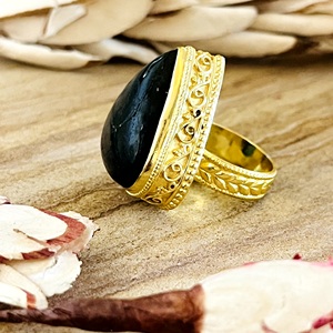 Hot Selling Boho Labradorite <b>Ring</b> Vintage Brass <b>Rings</b> for Women 18k Gold Plated Teardrop Tribal <b>Statement</b> for Wholesale/OEM/ODM - Product Image 3