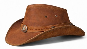 Chapeau de cowboy western en cuir brun rustique avec concho étoile, style vintage ranch, large bord, pour homme, idéal pour l'équitation et les activités de plein air - Product Image 6