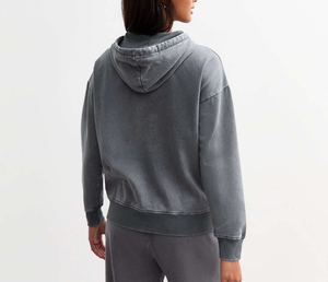 OEM Women's Crop Design Zipper Hoodies with Custom Logo Cotton Blending Fleeced <b>Retro</b> Washed Hooded <b>Sweatshirts</b> - Product Image 5