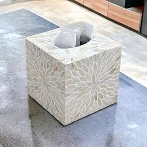 Designer Mother of Pearl Inlay Square Mop Tissue <b>Box</b> Luxury Handmade Eco-Friendly Decor for Hallway Entryway or Bedroom - Product Image 1