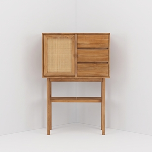 Hospitality Storage Cabinet using Teak Wood with Woven Rattan Door Drawers Open <b>Shelf</b> for Hotel Resort Villa Restaurant Projects - Product Image 3