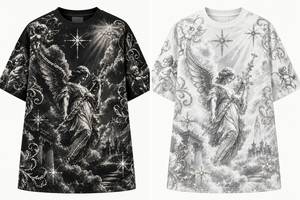 Custom Oversized Rhinestone Angel Graphic T <b>Shirt</b> <b>Men</b> Vintage Baroque Print Drop Shoulder Streetwear OEM Wholesale - Product Image 6