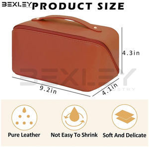 Bolsa de Belleza Color Marrón Cognac con Cierre Curvo, Acabado Cálido Tipo Sillín, Almacenamiento Compacto, Bolsas de Cosméticos de Cuero de Marca Privada - Product Image 6