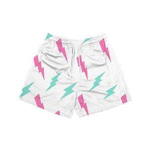 Pantalones Cortos Deportivos para Hombre, Negros, con Estampado de Rayos, Cintura Media, Cordón Ajustable, Transpirables, con Patrón Geométrico, de Poliéster - Product Image 4