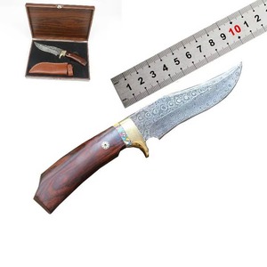 Couteau Bowie à lame fixe en acier Damas de qualité industrielle OEM, manche en bois de frêne, étui type pancake, pour la chasse et le camping - Product Image 5