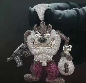 Colgante de Moissanita con Bisel Engastado de Personaje de Dibujos Animados Hip Hop Diablo de Tasmania con Diamantes, Plata de Ley 925, Unisex, Regalo para Él - Product Image 5