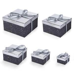 TH CBB-557 Recycled Materials Cardboard <b>Gift</b> Packaging Box Glitter Silver Lid <b>Ribbon</b> Cosmetics Corporate <b>Gifts</b> Custom Sizes - Product Image 1