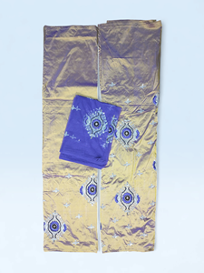 Olive Gold Luxury African Kaftan Dress with Blue Embroidery, Matching Gele Headwrap & <b>Shawl</b> for <b>Wedding</b> Wear - Product Image 2