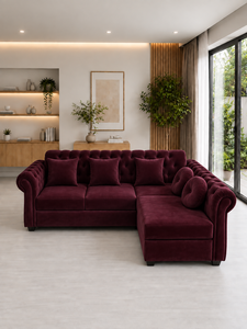 Sofá Contemporáneo Emerald Origin con Botones Color Granate, Respaldo Acolchado Ecológico, Brazos Enrollados, para Apartamento, Sala de Estar, Villa, Casa - Product Image 3