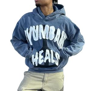 Sudadera con capucha con cremallera Vintage 2025 para hombre bordado desgastado 100% algodón cómodo ajuste Regular de alta calidad para ropa de otoño - Product Image 1