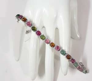 Multicolor Tourmaline Bracelet 925 Sterling Silver Natural Gemstone Jewelry Handmade Elegant Gift For Women - Product Image 4