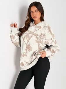 Sudadera con capucha de forro polar oversize para mujer, diseño de camuflaje, estilo casual urbano de manga larga y ajuste holgado - Product Image 5