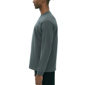 Camiseta Unisex Lisa de Manga Larga con Cuello Alto y Corte Holgado, Lavado Ácido, Algodón, Básica, con Logotipo Personalizado, Proveedor OEM ODM al por Mayor - Product Image 4