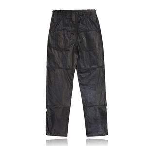 Pantalon large en cuir noir léger pour homme, taille haute, fermeture éclair, style décontracté chic, hiver - Product Image 1