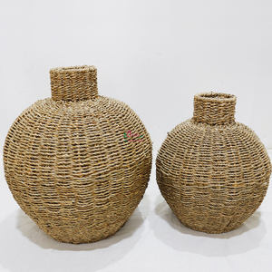 Jarrón de Piso Estilo Bohemio Artex Dong Thap con Vidrio y Metal, Fibra Vegetal, Ratán, Artesanía, Decoración para el Hogar, Florero - Product Image 1